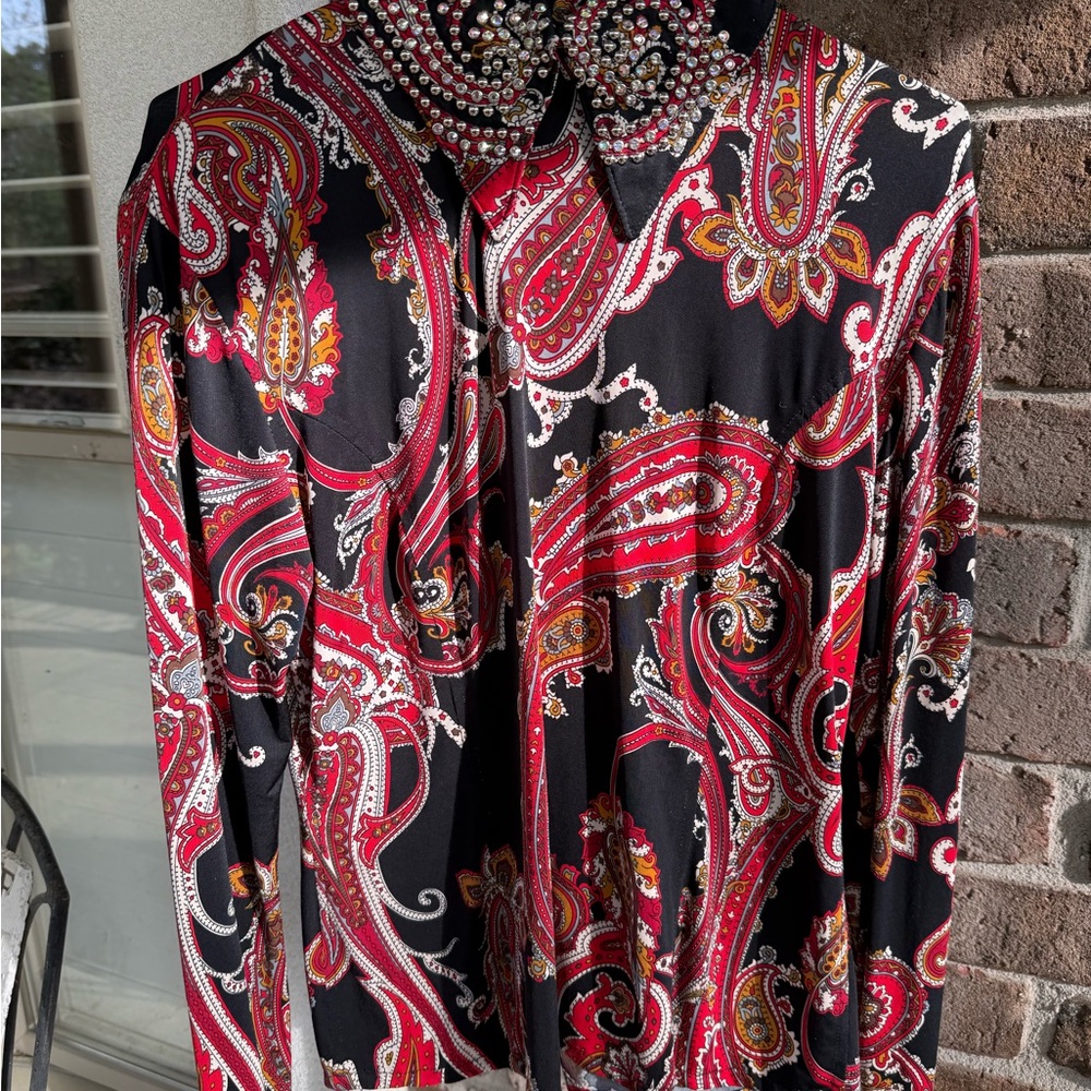 Show diva ladies S Paisley Long Sleeve Shirt - Black and Red